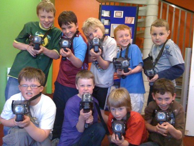 Kids with their Laser Tag Equipment